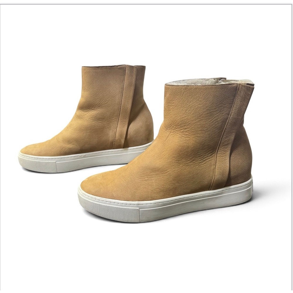 Vince Tasha Tan Leather Shearling Lined Wedge Sneaker Boots Women 8M EUR 38
